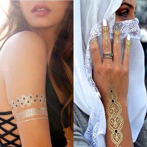 4 Sheets Boho Festival Temporary Metallic Flash Tattoos - Picture 11 of 16